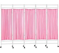 Rolling Medical Privacy Screen Folding, 3/4/5/6 Panel Temporary Room Partition Wall Fencing With Wheels, For Beauty Salon Hospital Clinic Ward, Metal Iron F(Size:5 Panels-W250cm(98.4in),Color:Pink)