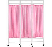 Rolling Medical Privacy Screen Folding, 3/4/5/6 Panel Temporary Room Partition Wall Fencing With Wheels, For Beauty Salon Hospital Clinic Ward, Metal Iron F(Size:3 Panels-W150cm(59.1in),Color:Pink)