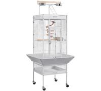 Rolling Metal Bird Cage with Playtop - White