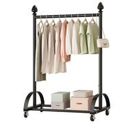 Rolling Metal Clothes Rack with Shelves Portable Coat and Hat Display Stand 31.5 Inch Hanger with Hooks for Coats and Accessories - Black