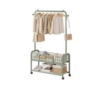 Rolling Metal Clothing Rack on Wheels - Laundry Cart with Wire Storage Hanging Rack & Basket - Versatile Garment Rack for Hallway Bedroom & Laundry Room