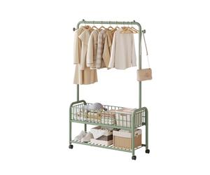 Rolling Metal Clothing Rack on Wheels - Laundry Cart with Wire Storage Hanging Rack & Basket - Versatile Garment Rack for Hallway Bedroom & Laundry Room
