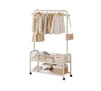 Rolling Metal Clothing Rack with Wheels - Laundry Cart & Storage Solution Includes Wire Basket & Hanging Rack Ideal for Hallway Bedroom or Laundry Room