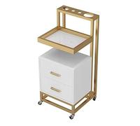 Rolling Metal Storage Cabinet Salon Trolley with Drawer Beauty Tool Chest on Wheels Garage Storage nizer White Gold 37x37x85cm for Salon & Home Use