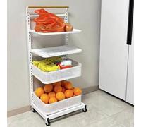 Rolling Metal Storage Cart 4-Tier Kitchen Trolley with 2 Baskets for Fruits & Vegetables Bathroom nizer Microwave Stand White Space-Saving Design.