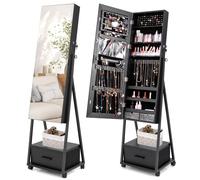 Rolling Mirror Jewellery Cabinet Standing Makeup Armoire-Black Gymax Black One Size
