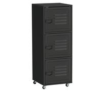 Rolling Mobile File Cabinet 3 Metal Door Compartments 4 Wheels A4 Filing Black