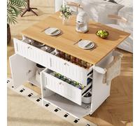 Rolling Mobile Kitchen Island with Drawers, Storage Cabinet, Multi-Functional Utility Cart with Drop Leaf, 133L x 70W x 88H cm, White Aosom UK