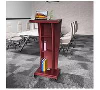 Rolling Mobile Podium with Wheels - Red Lectern for Events, Restaurants & Receptions - Portable Speaker Stand with Storage & Wire Management for Easy Presentations