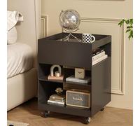 Rolling Nightstand with Wheels, 3-Tier Open Storage Bedside Table, Creative Metal Cabinet, Rustproof Steel, High Guard Rail, No Assembly Required