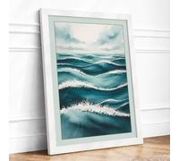 Rolling Ocean Waves Coastal Framed Wall Art Print A4 (29.7×21cm) White, Wall Decor for Living Room, Bedroom, Office & Home, Ready to Hang, Art Gift