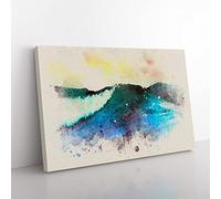 Rolling Ocean Waves In Abstract Modern Art Canvas Wall Art Print Ready to Hang, Framed Picture for Living Room Bedroom Home Office Décor, 50x35 cm (20x14 Inch)