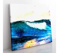 Rolling Ocean Waves Painting Modern Canvas Wall Art Print Ready to Hang, Framed Picture for Living Room Bedroom Home Office Décor, 35x35 cm (14x14 Inch)