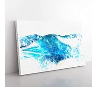 Rolling Ocean Waves Watercolour Modern Canvas Wall Art Print Ready to Hang, Framed Picture for Living Room Bedroom Home Office Décor, 50x35 cm (20x14 Inch)