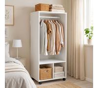 Rolling Open Wardrobe Clothes Rail w/ Hanging Rod Storage Closet Organizer