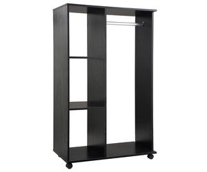 Rolling Open Wardrobe Hanging Rail Storage Shelves for Clothes, Black