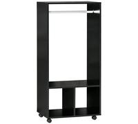 Rolling Open Wardrobe w/ Hanging Rod Storage Shelves Closet Organizer