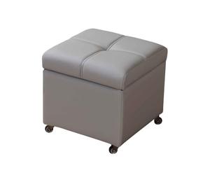 Rolling Ottoman Stool Upholstered Entryway Bench with Wheels Leather Footrest Cube Seat Flip Top Lid Storage Modern Light Grey Ottoman for Living Room & Bedroom