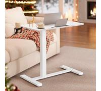 Rolling Overbed Desk, Adjustable Standing Table With Cup Holders And Phone Holder, Cloud White