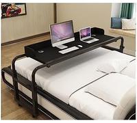 Rolling Overbed Table Height and Length Adjustable Laptop Bedside Table for Twin Full Queen King Size Bed Frame(Color:Black)