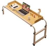 Rolling Overbed Table with Wheels, Adjustable Height & Angle Laptop Desk, Over Bed Trolley for Mobility, Wooden Storage Desk - Perfect for Home & Office Use