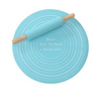 Rolling Pin and Baking Mat Set - Non-stick Silicone Dough Base with Solid Wood Pasta Roller | Silicone Rolling Pin Kit for Food with Measurement Indications for Sweets, Pastry