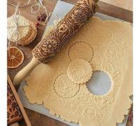 Rolling Pin Christmas Rolling Pin with Pattern, Christmas 3D Elk Snowflake Paisley Oil Branch Dough Rolling Pin Pattern for DIY Christmas Kitchen Biscuits (35 cm x 5 cm)