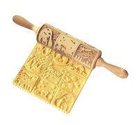 Rolling Pin Embossing Baking Cookies Dough Roller, Engraved Rolling Pin with Christmas Patterns Rolling Pin,No Paint No Wax Biscuit Stamp for DIY Kitchen Cookies Bakeware Tools