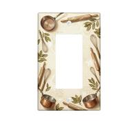 Rolling Pin Kitchen Single Rocker Light Switch Cover, Vintage Rustic Copper Pot Whisk None Beige Plastic Standard Size Accents Wall Switch Plates for Living Room Bedroom Home Office Decor