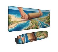 Rolling Pin Large Mouse Pad, Artistic Fanciful Ocean Landscape Summer Blue Rubber Non Slip XL Stitched Edge Mousemat Idea for Home Office Desk Laptop Gamers Gift 16x36 Inch