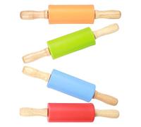 Rolling Pin, Mini Rolling Pin 4PCS Silicone Mini Rolling Pin Wooden Handle Non Stick Rolling Pins for Baking 8.9x1.8in for Cake, Mousse, Pizza, Noodles, Cookies Making