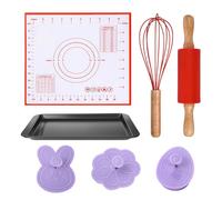 Rolling Pin Set,Non-Stick Easter Pastry Utensils,Baking Roller With Rabbit And Egg Design - For Pastry Home Kitchen Cookies Pizza Pasta Fondant