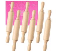 Rolling Pin Set with Thickness Rings, Mini Roller and Playdough Tools for Baking Cookie Dough, Wooden Rolling Pin with Silicone Mat, 14 cm x 2 cm and 29 cm x 26 cm