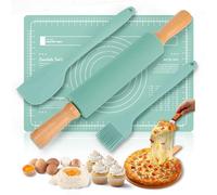 Rolling Pin & Silicone Baking Mat Set, with Silicone Spatula and Pastry Brushes, 60x40 cm Pastry Mat, Heat Resistant Spatulas for Cooking, Food Grade Basting Brush for Cooking, Bread, Cookies, Pizza