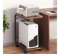 Rolling Printer Cart with 2-Tier Storage Under Desk Printer Stand for PC Tower Shredder & Fax Scanner Side Table Brown Finish Space-Saving Design