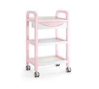 Rolling Salon Trolley Cart with 360° Wheels, Beauty Storage Cart with Drawer, Utility Rolling Carts for Hair Salon, Spa, Nail, Tattoo Shop, or Home 19.5''L x 13.8''W x 33.1''H(Pink B)
