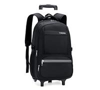 Rolling School Bag Wheeled Travel Backpack for Boys Luggage BookBag with Wheels Trolley Bag, Black, 2-wheel