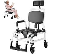 Rolling Shower Chair with Wheels, Adjustable Commode Wheelchair for Seniors, Disabled, Bariatric, and Handicap - Padded Transfer Rolling Chairs