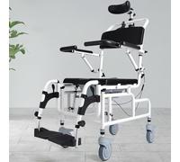 Rolling Shower Chair with Wheels, Padded Transfer Chair, 4-in-1 Commode Wheelchair for Seniors, Disabled, with Headrest, Flip-up Armrests