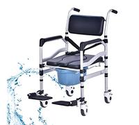 Rolling Shower Chair with Wheels Waterproof Wheelchair Rolling Commode Chair 150kg Weight,Shower Transport Chair with Locking Wheels and Padded Seat for Elderly,Disabled People Assisted Living (A)