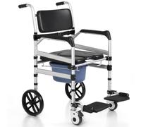 Rolling Shower Wheelchair with Commode with 10" Solid Wheels for Elderly