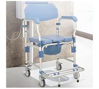 Rolling Showerchair, Wheelchair with Built-in, Wheelchair Shower Transport Chair/Bathroom Bath Stool for Elder, 4 Wheel Brakes