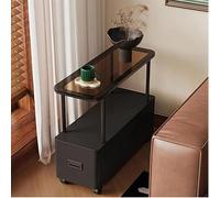 Rolling Side Table with Drawer, Portable Glass Top End Table on Wheels for Living Room and Home Office