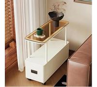 Rolling Side Table with Drawer, Portable Glass Top End Table on Wheels for Living Room and Home Office