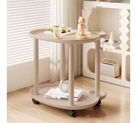 Rolling Side Table with Wheels - Narrow End Table for Living Room & Bedroom - Versatile Plastic TV Tray with Storage Compartments