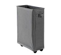 Rolling Slim Laundry Basket Foldable Sorter and Organizer on Wheels Tall Thin Dirty Laundry Hamper Basket Cloth Storage Bin for Household Sundries(Dark Gray)