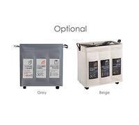 Rolling Slim Laundry Basket Large Capacity 3 Compartments Universal Wheels Handle Foldable Oxford Cloth Laundry Hamper Mesh Drawstring Organizer Grey