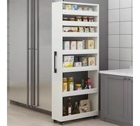 Rolling Spice Rack,7-Tier Slim Rolling Storage Cart - Narrow Kitchen Spice Rack Mobile Cabinet with Wheels & Handle Solid Wood Shelves for Small Spaces White Finish - Perfect for Dining Room