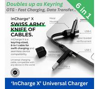 Rolling Square inCharge X - USB C Charger Cable, Lightning Cable for Smartphone, Universal Cable Charger 6 in 1, USB Plug, Black, 100W