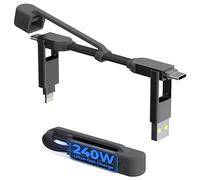 Rolling Square inCharge XS - 240W 4in1 Keyring Cable, Type C Charger Cable Fast Charging, Universal Lightning/USB Cable with Metal Housing for Data Transfer, N52 Magnets, Black